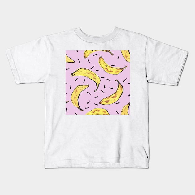 Bananas pattern pink Kids T-Shirt by Kimmygowland